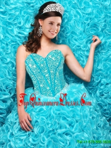 Fashionable 2016 Fall Aqua Blue Quinceanera Dresses with Beading and Ruffles