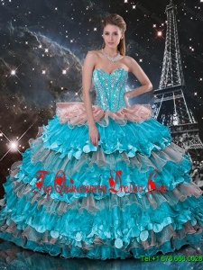 Fashionable 2016 Fall Sweetheart Quinceanera Dresses with Beading and Ruffled Layers