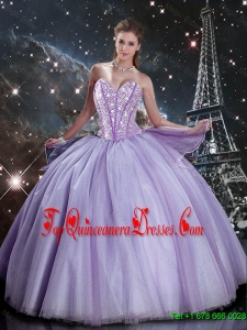 Luxurious 2016 Fall Sweetheart Lavender Tulle Sweet 16 Dresses with Beading