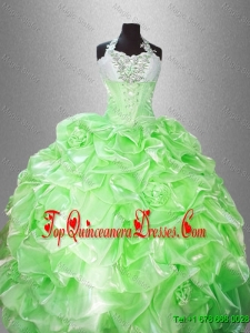 Luxurious Halter Top Pick Ups Quinceanera Gowns in Spring Green