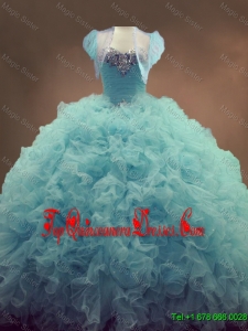 2016 Fall Beaded and Ruffles Quinceanera Gowns in Light Blue