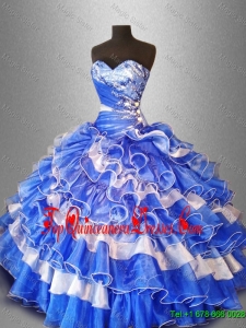 2016 Sweet Beaded and Ruffles Quinceanera Gowns in Organza