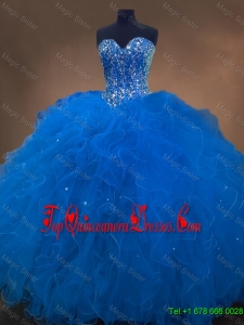 Discount Sweetheart Beaded Blue Quinceanera Dresses with Ruffles for 2016 Spring