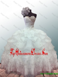 New Style Sweetheart Ball Gown White Quinceanera Dresses with Beading and Ruffles for 2016