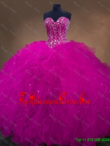 Popular Beaded Fuchsia Sweet 16 Dresses with Sweetheart