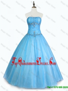Simple Strapless Beaded Quinceanera Dresses with Floor Length for 2016