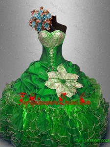 Best Selling Green Quinceanera Dresses with Sequins and Ruffles