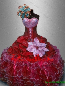 Fashionable Sweetheart Quinceanera Gowns in Wine Red