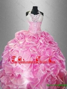 Perfect Halter Top Quinceanera Dresses with Pick Ups and Hand Made Flowers