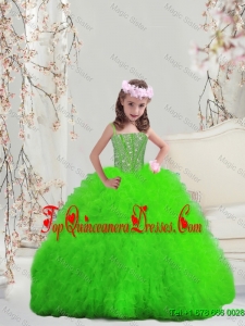 2015 Winter Popular Spring Green Spaghetti Mini Quinceanera Dresses with Beading and Ruffles