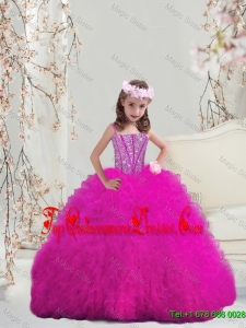 2016 Spring Perfect Ball Gown Fuchsia Mini Quinceanera Dresses with Beading and Ruffles