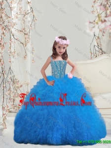 Perfect Spaghetti Teal Mini Quinceanera Dresses with Beading and Ruffles