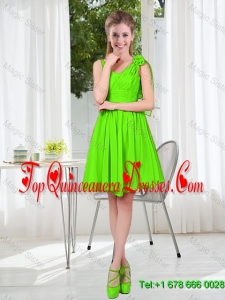 A Line Hand Made Flowers Dama Dresses in Spring Green