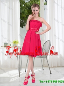Coral Red Strapless Bowknot Dama Dresses for 2016 Summer