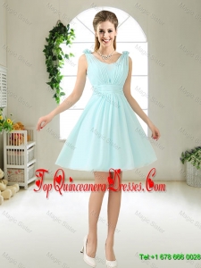 Comfortable Straps Light Blue Dama Dresses with Hand Made Flowers