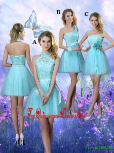 Beautiful A Line Aqua Blue Dama Dresses with Appliques