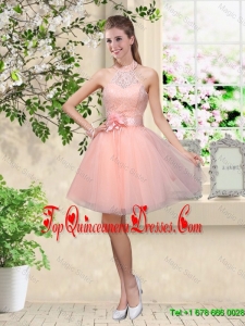 Artistic Halter Top Appliques and Laced Dama Dresses in Baby Pink