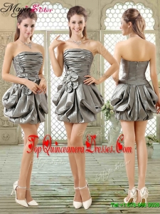 New Style Short Strapless Silver Dama Dresses with Pick Ups