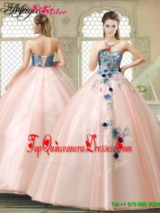 Perfect Spring Strapless Sweet 16 Gowns with Appliques and Embroidery