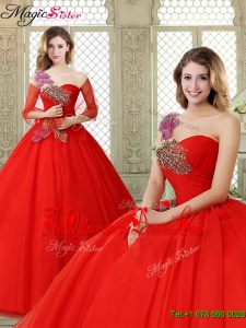 Hot Sale Appliques and Beading Sweet 16 Dresses with One Shoulder