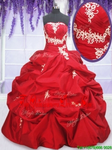 2017 Romantic Puffy Skirt Red Sweet 15 Dress with Appliques and Pick Ups