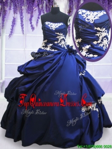 2017 Sweet Strapless Applique and Pick Ups Royal Blue Quinceanera Dress in Taffeta