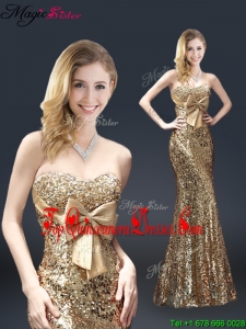 2016 Fall Column Sequins Dama Dresses with Bowknot in Gold