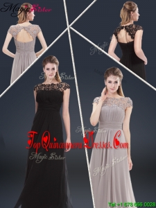 Elegant Empire Cap Sleeves Beading and Ruching Dama Dresses