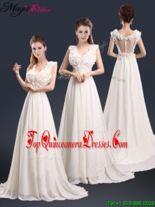 Pretty V Neck Empire 2016 Dama Dresses with Appliques