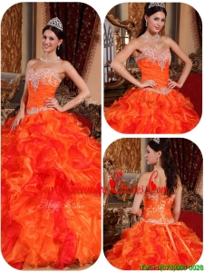 2016 Beautiful Appliques and Beading Orange Quinceanera Gowns