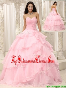 2016 Beautiful Baby Pink Quinceanera Gowns with Beading and Ruffles