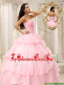 2016 Beautiful Beading and Ruffles Baby Pink Quinceanera Dresses