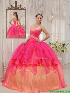 2016 Classical Hot Pink Strapless Quinceanera Gowns with Beading