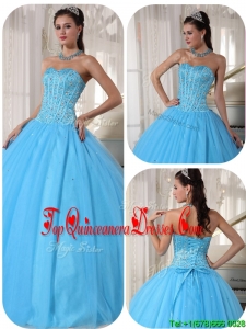 2016 Exclusive Sky Blue Ball Gown Floor Length Quinceanera Dresses