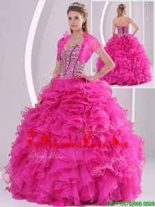 2016 Perfect Ruffles and Beading Fuchsia Sweet 16 Dresses