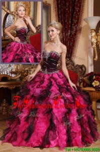 2016 Classic Beading and Ruffles Quinceanera Gowns in Black and Red