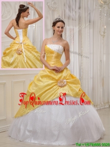 2016 Classic Yellow Ball Gown Strapless Quinceanera Dresses