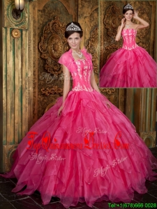 2016 Popular Appliques and Ruffles Hot Pink Quinceanera Dresses