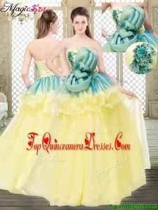 Cheap A Line Strapless Quinceanera Dresses with Bowknot and Ruffles