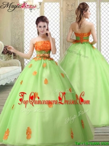 Cheap Latest Strapless Quinceanera Gowns with Appliques and Belt