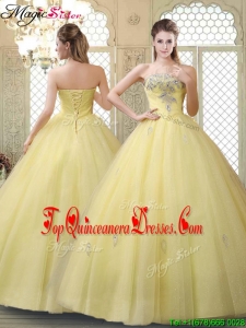 Cheap Strapless Quinceanera Gowns with Appliques and Beading for Fall