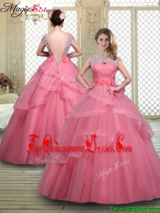 Elegant Backless Quinceanera Dresses with Beading and Hand Made Flowers