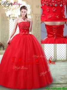 Inexpensive Strapless Quinceanera Dresses with Hand Made Flowers