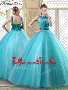 Pretty Bateau Quinceanera Dresses with Ruffles in Teal