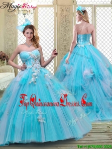 Summer Sweetheart Brush Train Quinceanera Dresses in Baby Blue