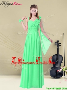 Elegant Straps Floor Length Dama Dresses with Ruching and Belt for Summer