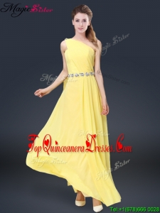 Fashionable One Shoulder Dama Dresses in Yellow