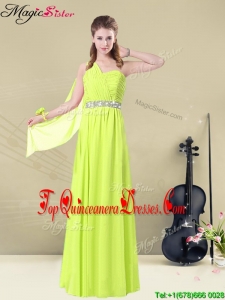 Lovely One Shoulder BeltDama Dresses in Yellow Green