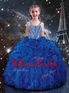 Hot Sale Ball Gown Straps Beading New Arrival Kid Pageant Dresses in Blue