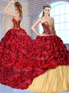 Most Popular Sweetheart Brush Train Pick Ups and Appliques Quinceanera Dresses